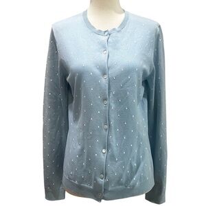 Light Blue Cardigan White Polka Dots PECK & PECK COLLECTION Women's Silk Sweater